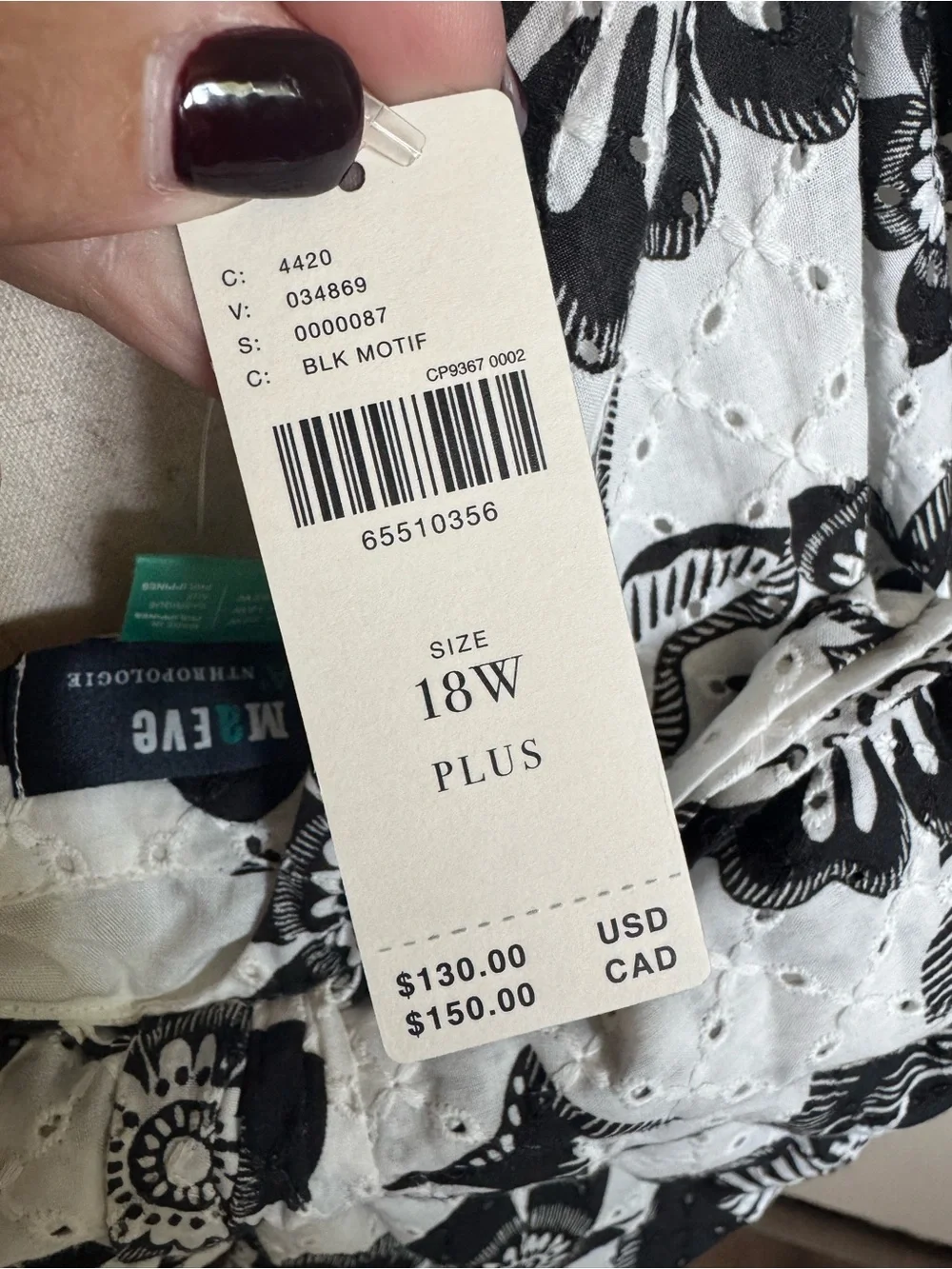 Anthropologie Black and White One-Shoulder Floral Bow Back Top